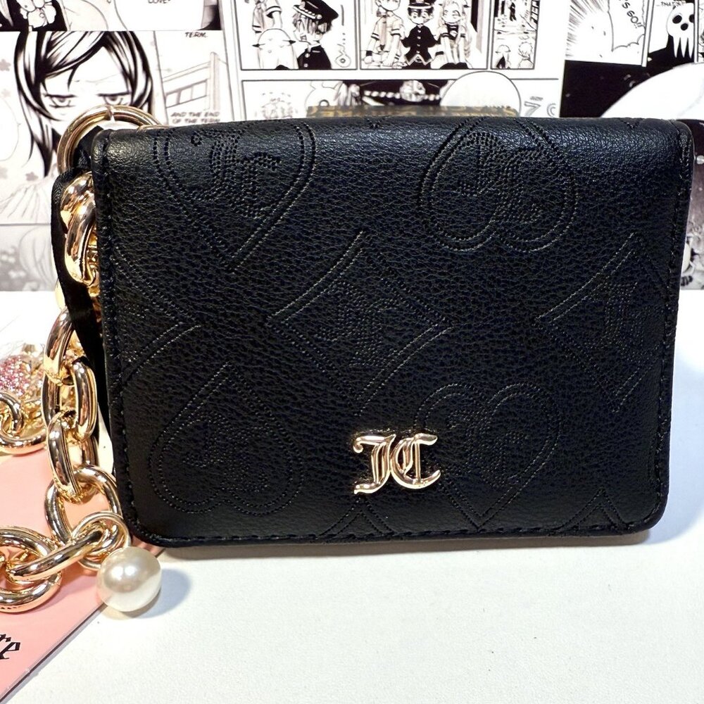 Juicy Couture Liquorice Top Notch Card Case Key Fob Wallet + Chunky Chain NWT